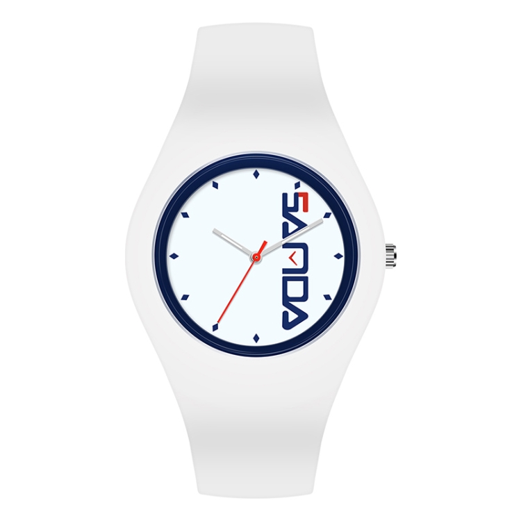 SANDA 6076 Simple Scale Round Dial Ladies Silicone Strap Quartz Watch(White Blue Vertical Mark)