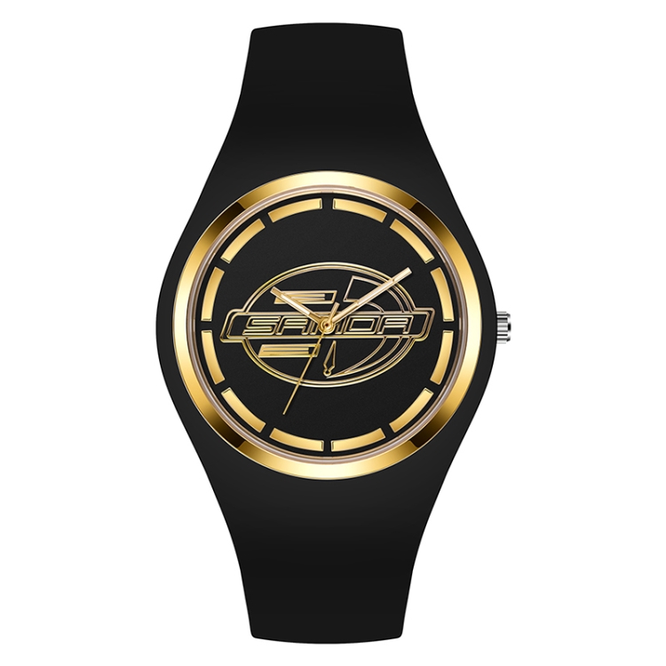 SANDA 6077 Simple Icon Round Dial Ladies Silicone Strap Quartz Watch(Black Gold Single Mark)