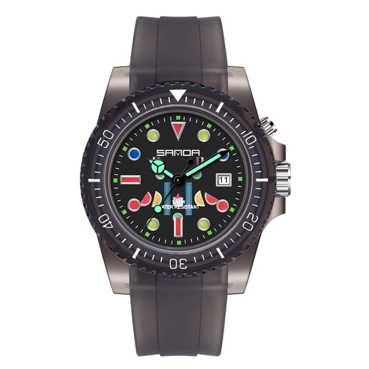 SANDA 6078 Fluorescent Calendar Dial Transparent Strap Quartz Watch for Women(Transparent Black)