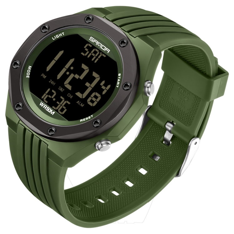 SANDA 6093 Waterproof Luminous Electronic Digital Watch(Army Green)