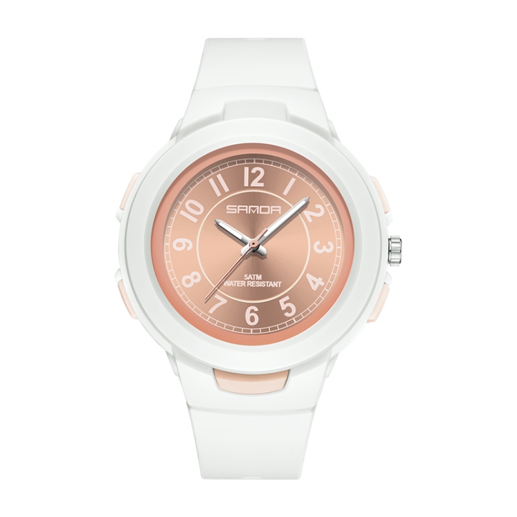 SANDA 6095 Student Sports Waterproof Electronic Watch(White Rose)