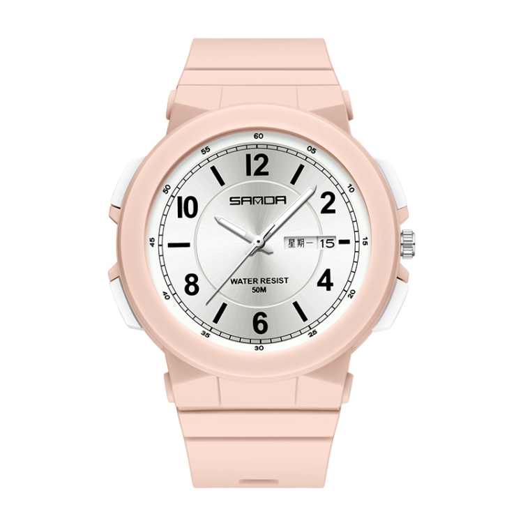 SANDA 6097 TPU Strap Dual Calendar Waterproof Electronic Watch(Cherry Pink)