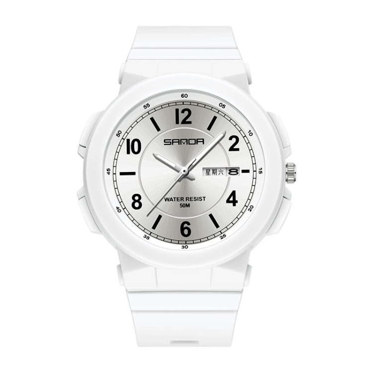 SANDA 6097 TPU Strap Dual Calendar Waterproof Electronic Watch(White)