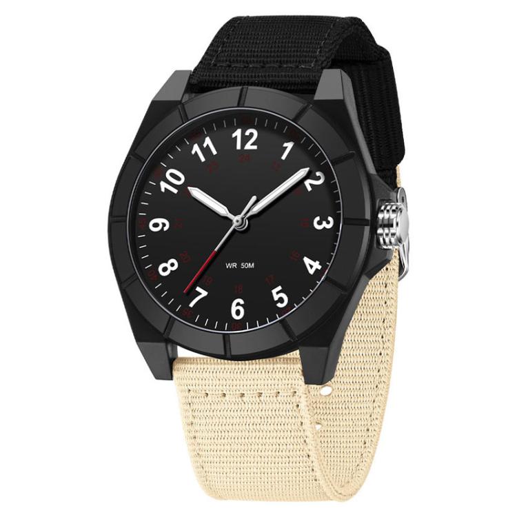 SANDA 6232 Simple 5ATM Waterproof Luminous Watch with Nylon Strap(Black-Beige / All Black)
