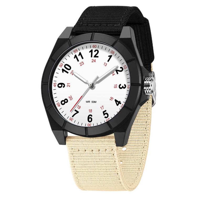 SANDA 6232 Simple 5ATM Waterproof Luminous Watch with Nylon Strap(Black-Beige / Black-White)