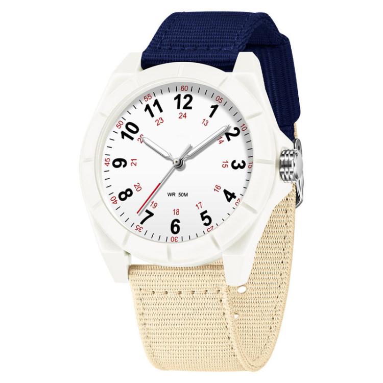 SANDA 6232 Simple 5ATM Waterproof Luminous Watch with Nylon Strap(Blue-Beige / All White)