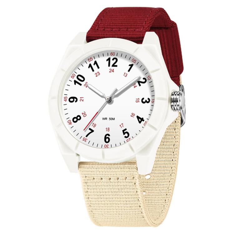 SANDA 6232 Simple 5ATM Waterproof Luminous Watch with Nylon Strap(Red-Beige / All White)