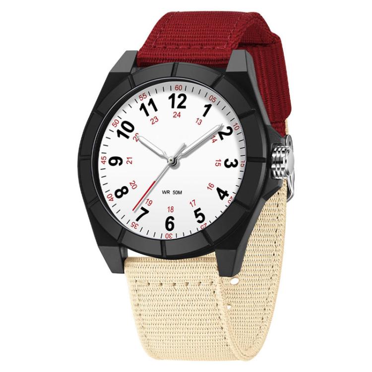 SANDA 6232 Simple 5ATM Waterproof Luminous Watch with Nylon Strap(Red-Beige / Black-White)