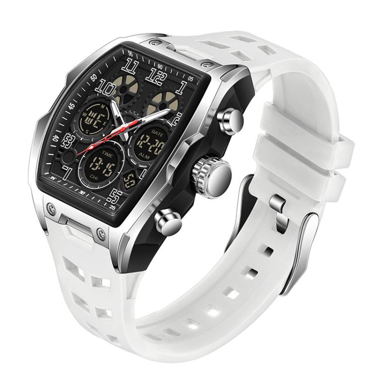 SANDA 6266 Tonneau Curved Mirror Electronic Watch Alarm Clock Chronograph Waterproof Sports Watch, Color: White