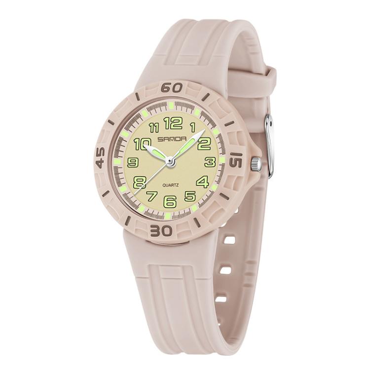 SANDA 6386 Simple 5ATM Waterproof Luminous Children Watch(Apricot)