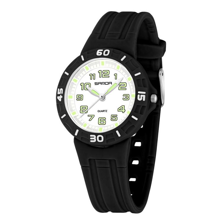 SANDA 6386 Simple 5ATM Waterproof Luminous Children Watch(Black White)