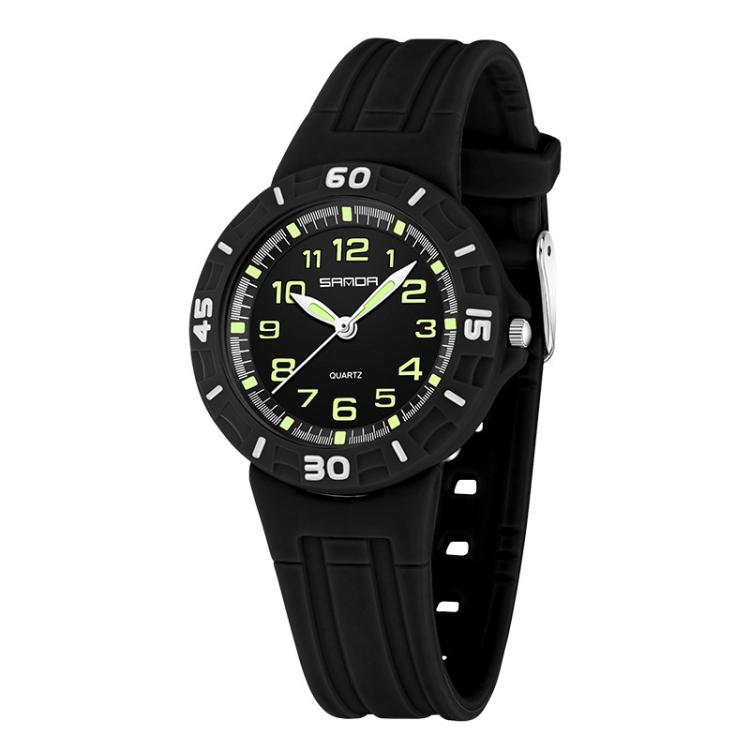 SANDA 6386 Simple 5ATM Waterproof Luminous Children Watch(Full Black)