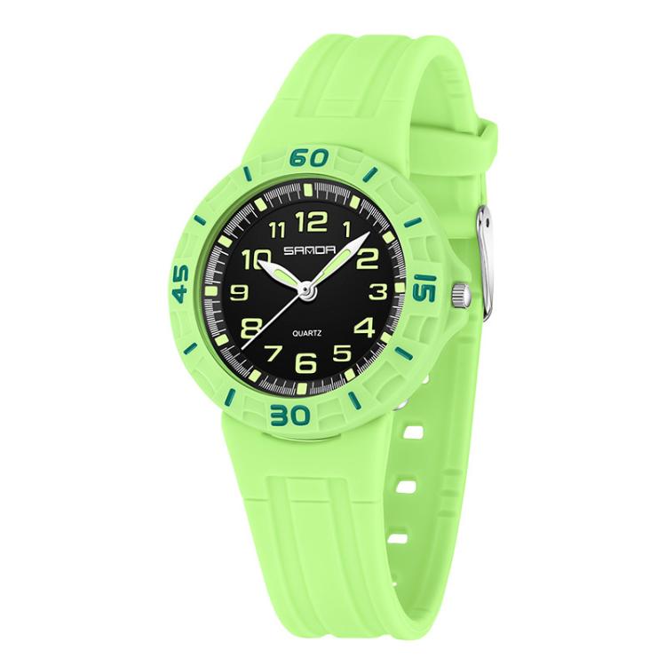 SANDA 6386 Simple 5ATM Waterproof Luminous Children Watch(Green)