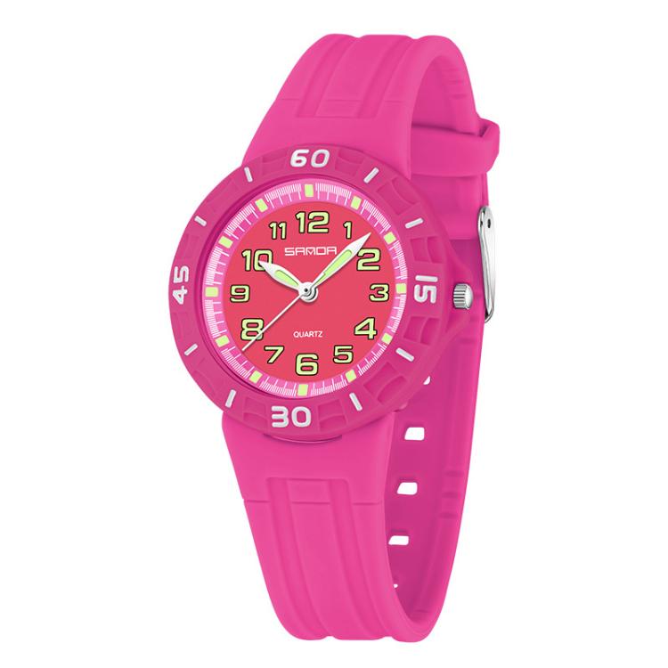 SANDA 6386 Simple 5ATM Waterproof Luminous Children Watch(Rose Red)