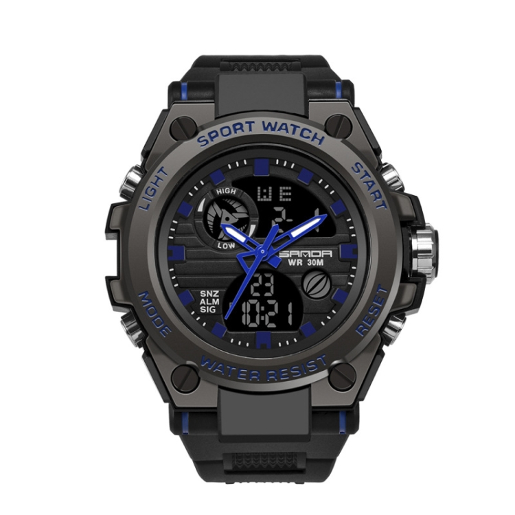 SANDA 739 Multifunctional Waterproof Sports Watch Chronograph Calendar Alarm Night Light Watch(Blue)