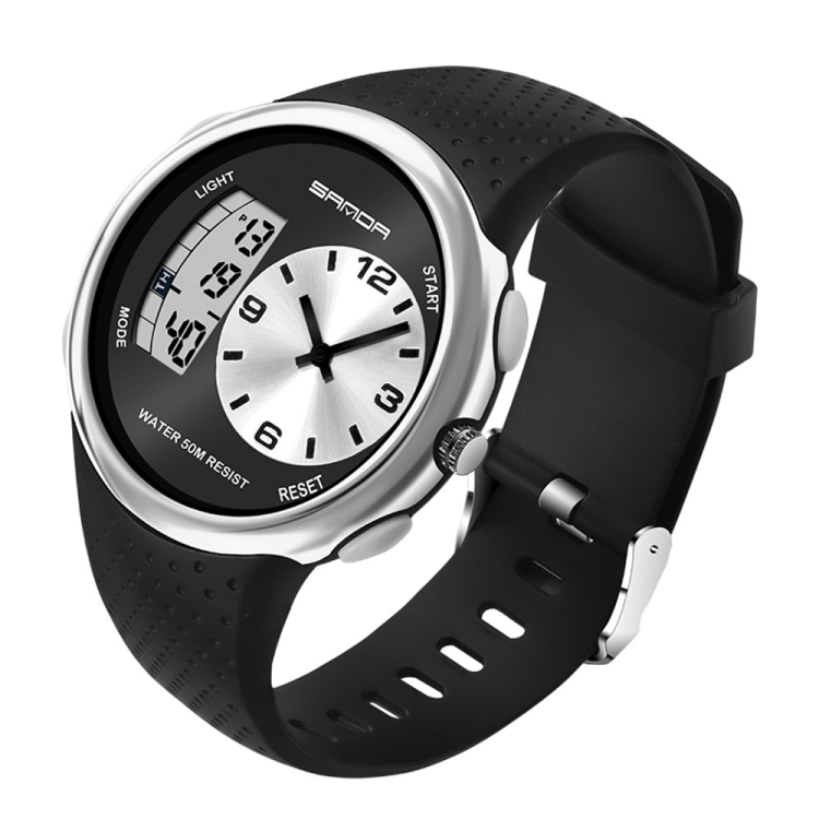 SANDA 763 Men Waterproof Student Watch Explosive Fashion Multi Functional Night light Outdoor Sports Personality Electronic Wrist Watch(Silvery)