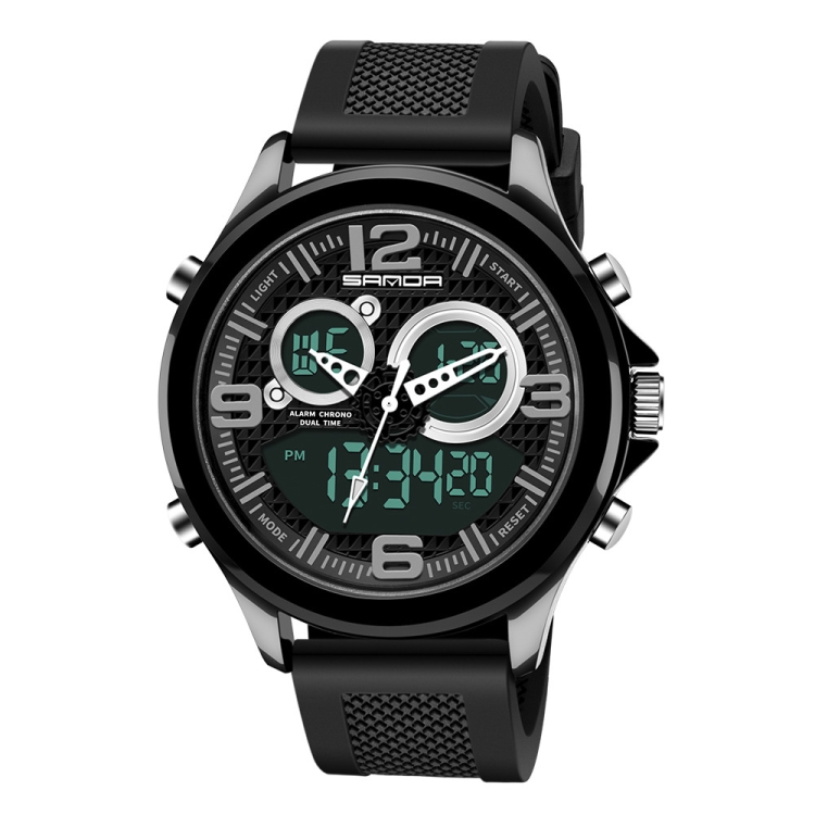 SANDA 793 large Dial Tide Watch Student Fashion Trend Multi Function Double Glow Waterproof Electronic Watch(Black)