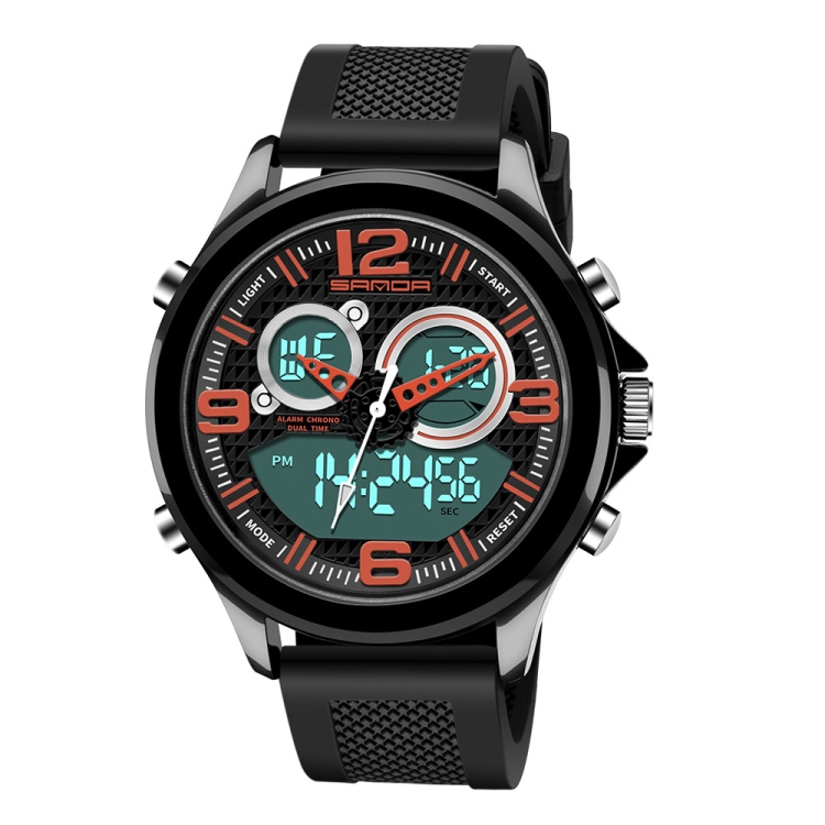SANDA 793 large Dial Tide Watch Student Fashion Trend Multi Function Double Glow Waterproof Electronic Watch(Red)