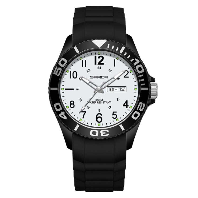 SANDA 9005 TPU Strap Dual Display Waterproof Electronic Watch(Black White)