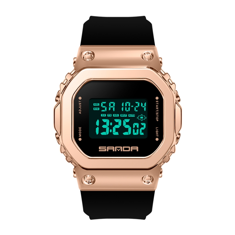 SANDA 9006 LED Digital Display Square Dial Sports Electronic Watch for Men and Women(Black Rose Gold)