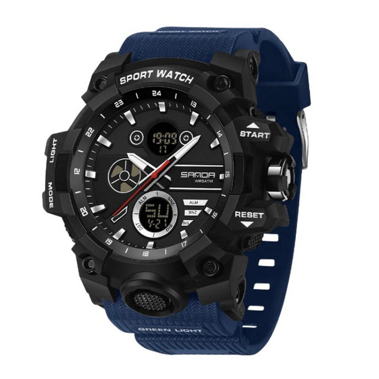 SANDA 9094 Multifunctional Sports 5ATM Waterproof Luminous Electronic Watch(Black Blue)