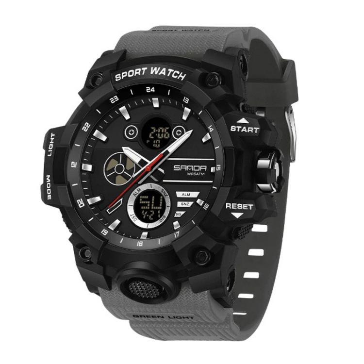 SANDA 9094 Multifunctional Sports 5ATM Waterproof Luminous Electronic Watch(Black Grey)