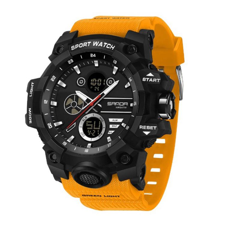 SANDA 9094 Multifunctional Sports 5ATM Waterproof Luminous Electronic Watch(Black Orange)
