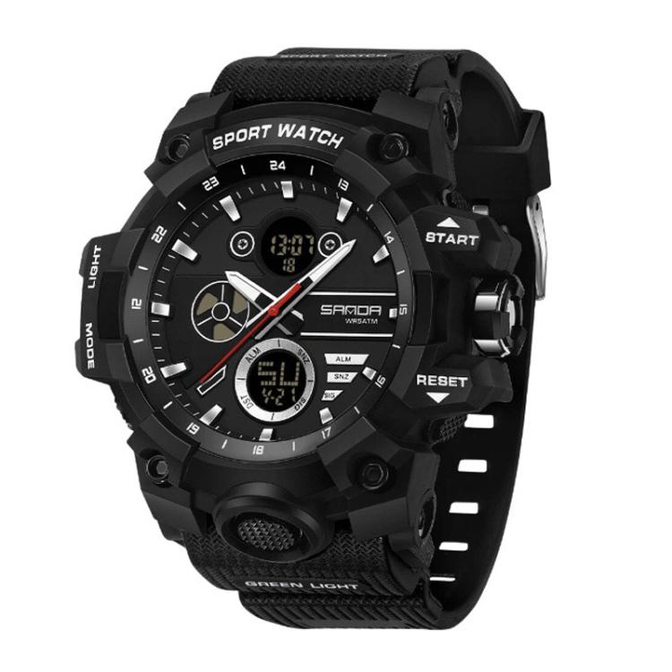 SANDA 9094 Multifunctional Sports 5ATM Waterproof Luminous Electronic Watch(Full Black)