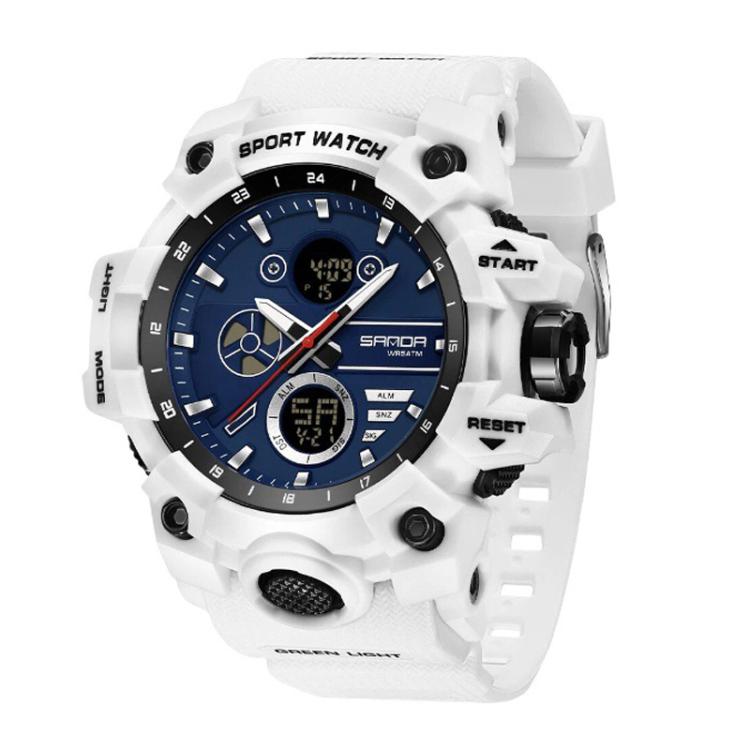 SANDA 9094 Multifunctional Sports 5ATM Waterproof Luminous Electronic Watch(White)