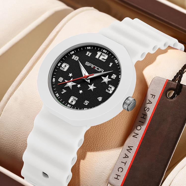 SANDA 9123 3ATM Water-Resistant Luminous Stylish Student Watch(White Black)