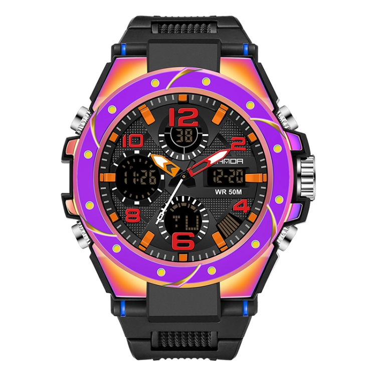 SANDA Dual Digital Display Luminous Stopwatch Chronograph Alarm Clock Men Quartz Sports Watch(6008 Symphony Purple)