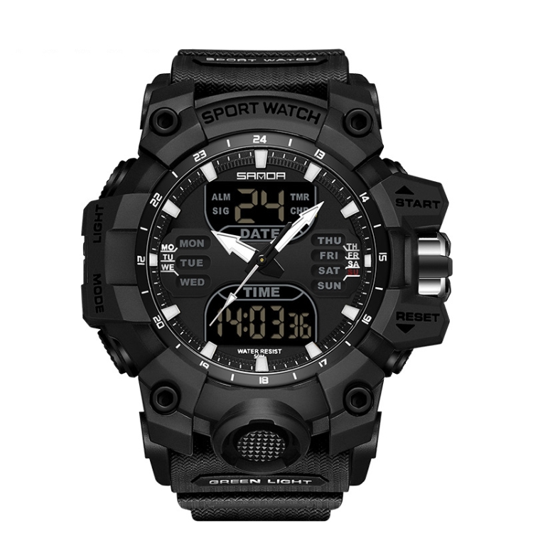SANDA Green Light Alarm Clock Multifunctional Waterproof Shockproof Transparent Watch(Transparent Black)