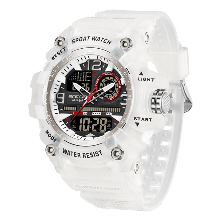 SANDA Large Dial Electronic Watch Multi-function Outdoor Sports Watch(Transparent White)