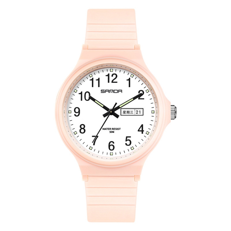 SANDA Medium Double Calendar Electronic Quartz Watch Outdoor Leisure Men Women Students Wristwatch(6060 Cherry Blossom Pink)