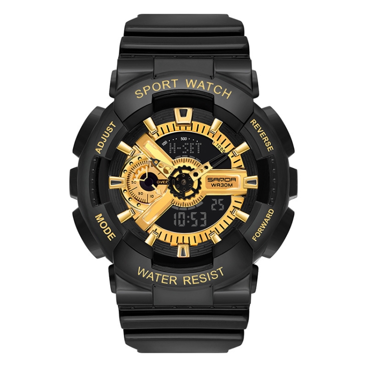 SANDA Outdoor Leisure Waterproof Multifunctional Luminous Electronic Watch(Black Gold Men)