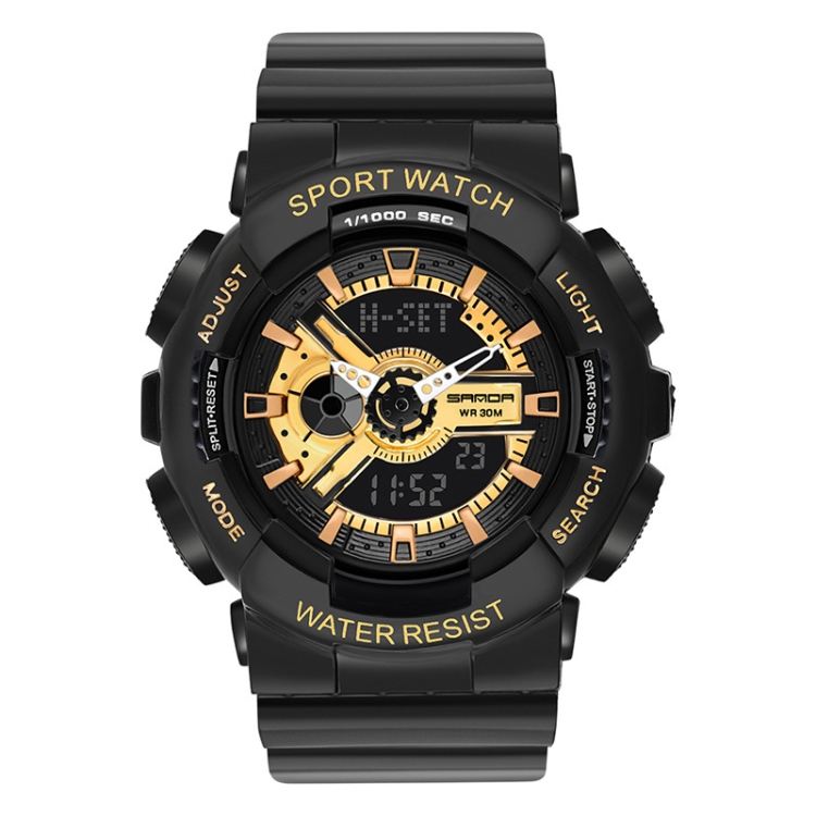 SANDA Outdoor Leisure Waterproof Multifunctional Luminous Electronic Watch(Black Gold Woman)