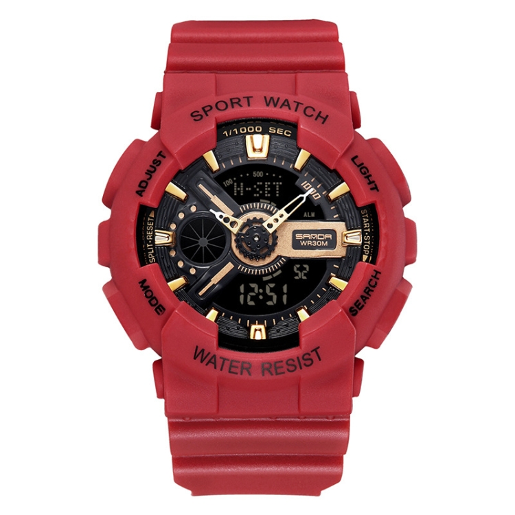 SANDA Outdoor Leisure Waterproof Multifunctional Luminous Electronic Watch(Sand Dark Red Women)