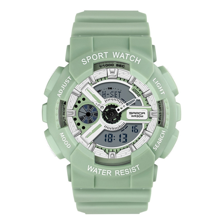 SANDA Outdoor Leisure Waterproof Multifunctional Luminous Electronic Watch(Sand Tea Green Women)