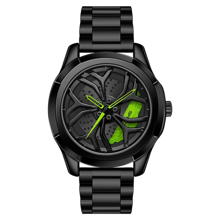SANDA P1065 Wheel Series Casual Steel Band Quartz Watch For Men(Black Green)
