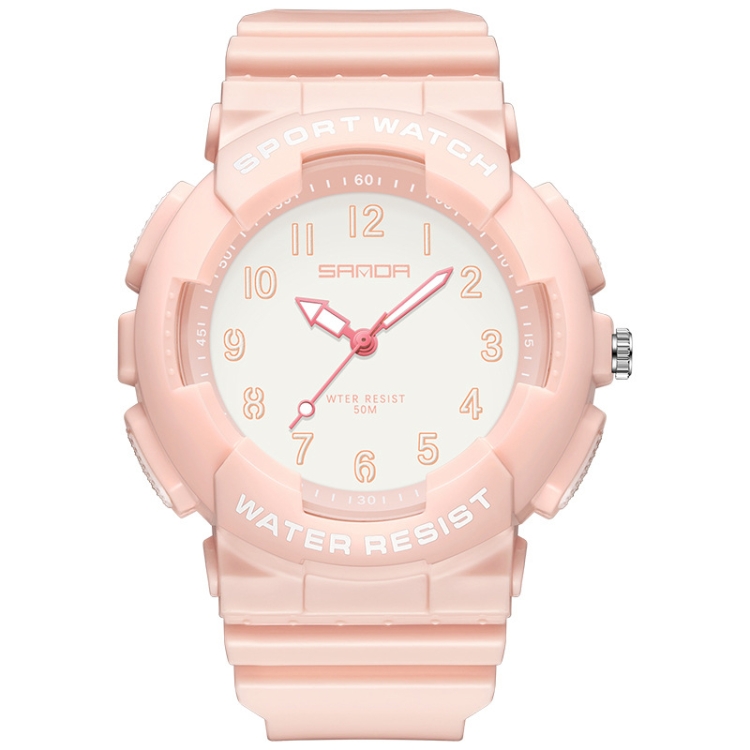 SANDA Small Fresh Digital All-match Waterproof Luminous Student Watch(Cherry Pink)