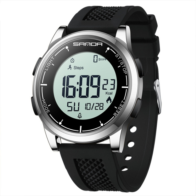 SANDA Student Sports Watch Calorie Counting Electronic Watch Sleep Monitoring Smart Watch(Silver White)