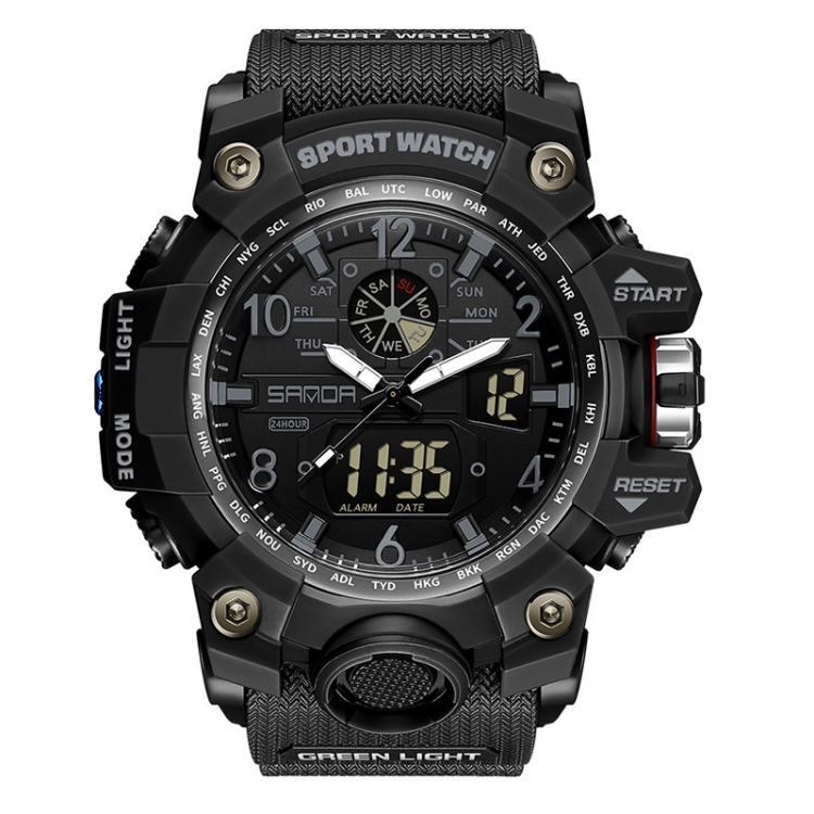 SANDA Teenagers Sports Electronic Watch Men Personalised Wristwatch(3169 Black)