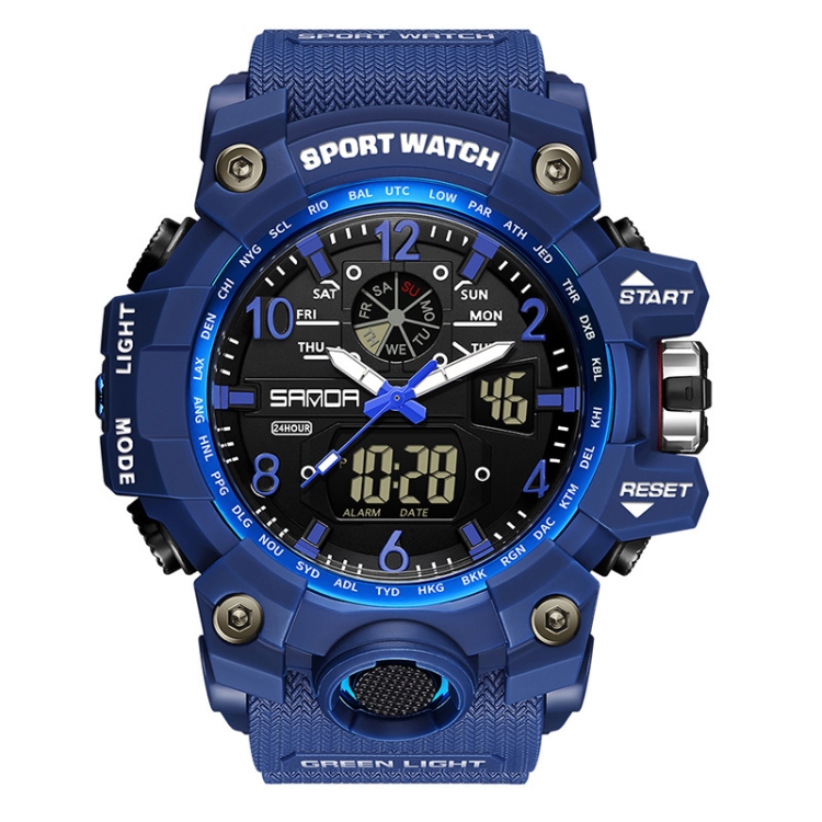 SANDA Teenagers Sports Electronic Watch Men Personalised Wristwatch(3169 Dark Blue)