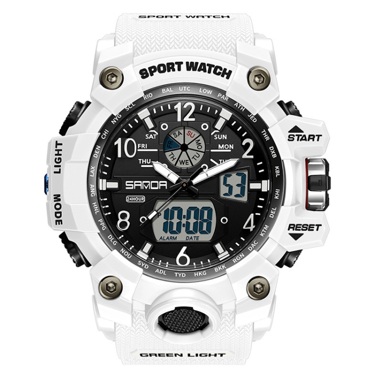 SANDA Teenagers Sports Electronic Watch Men Personalised Wristwatch(3169 White)