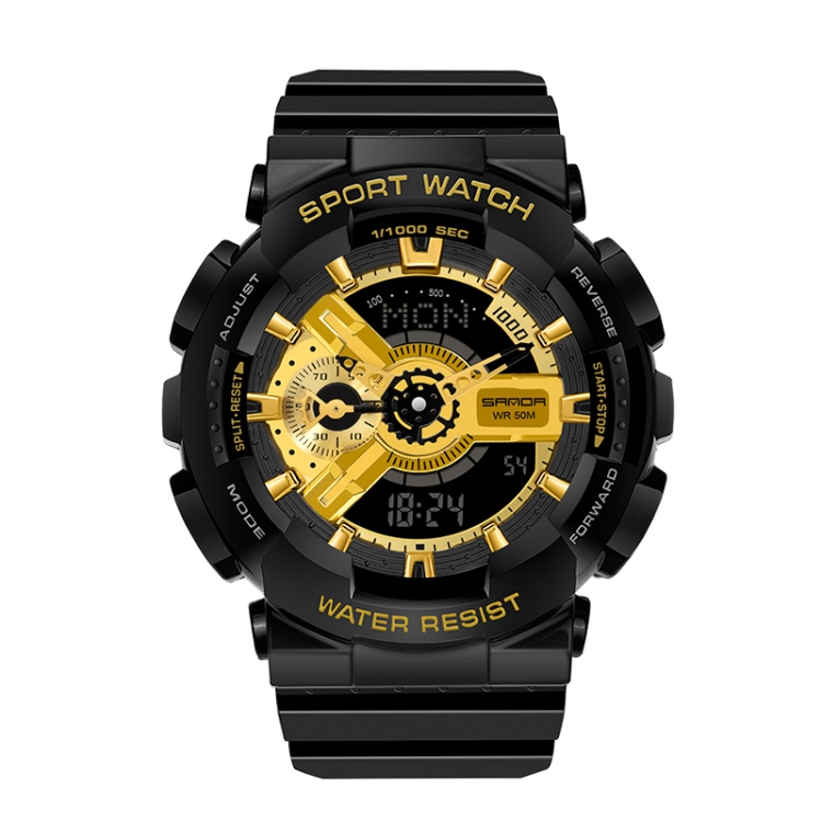SANDA World Time Luminous Calendar Multifunctional Men Sports Quartz Watch(3110 Black Gold)