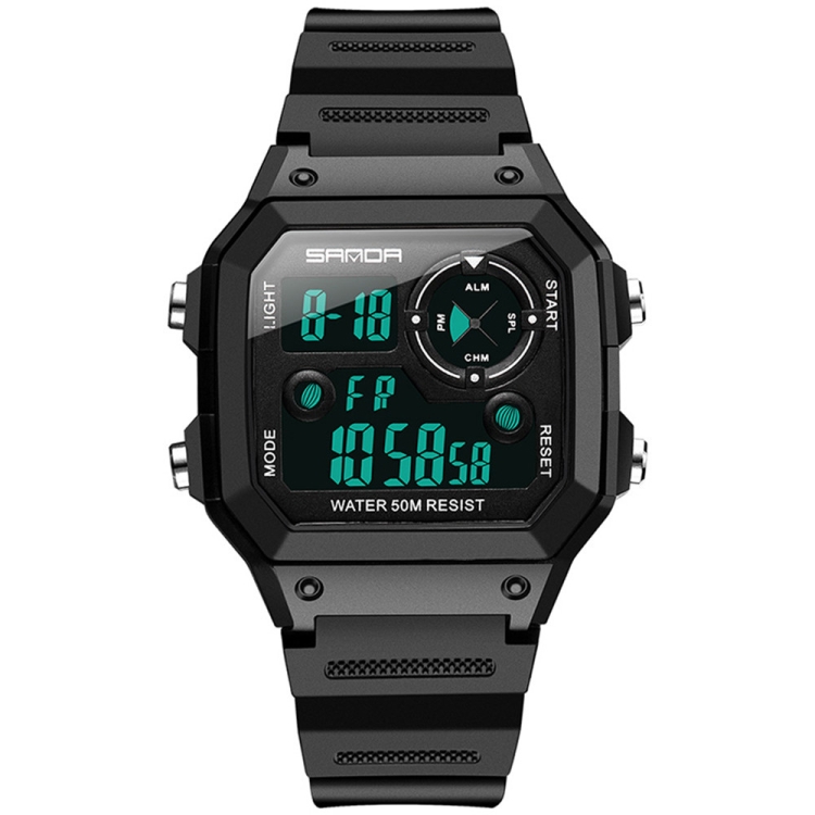 SANDA418 Square Wristwatch Swimming Waterproof Alarm Night light Male Student Watch Simple Fashion Sports Watch(Black)