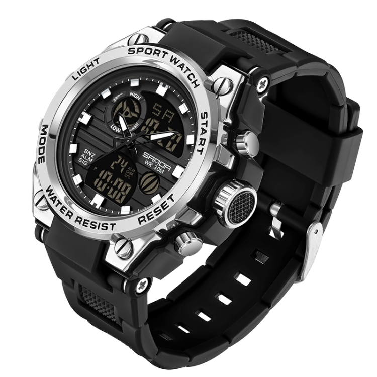 SANDA739  Watch Plate Chao Male Watch Male Student Fashion Trend Multi Functional Digital Waterproof Electronic Meter(Black And White)