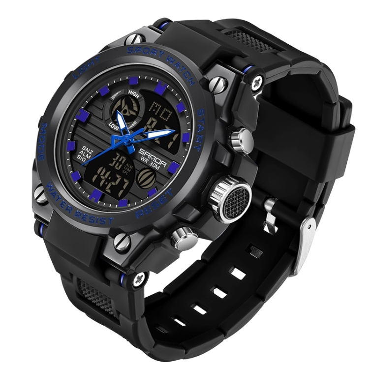 SANDA739  Watch Plate Chao Male Watch Male Student Fashion Trend Multi Functional Digital Waterproof Electronic Meter(Blue)