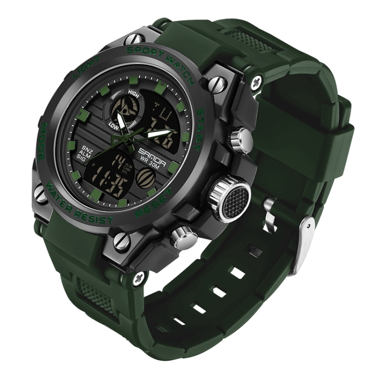 SANDA739  Watch Plate Chao Male Watch Male Student Fashion Trend Multi Functional Digital Waterproof Electronic Meter(Green)