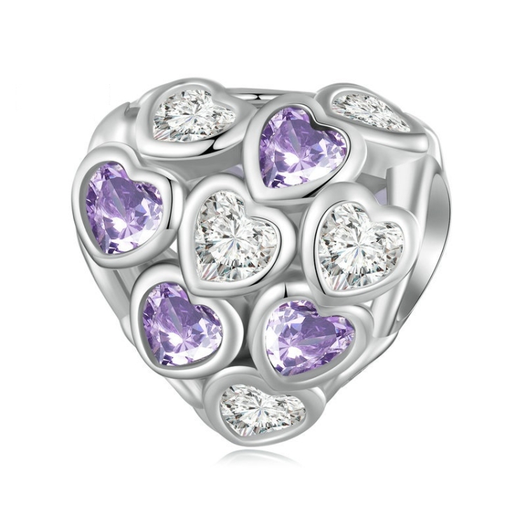 SCC2451 Sterling Silver S925 Heart Zirconia Infinity Symbol White Gold Plated Bracelet Beads